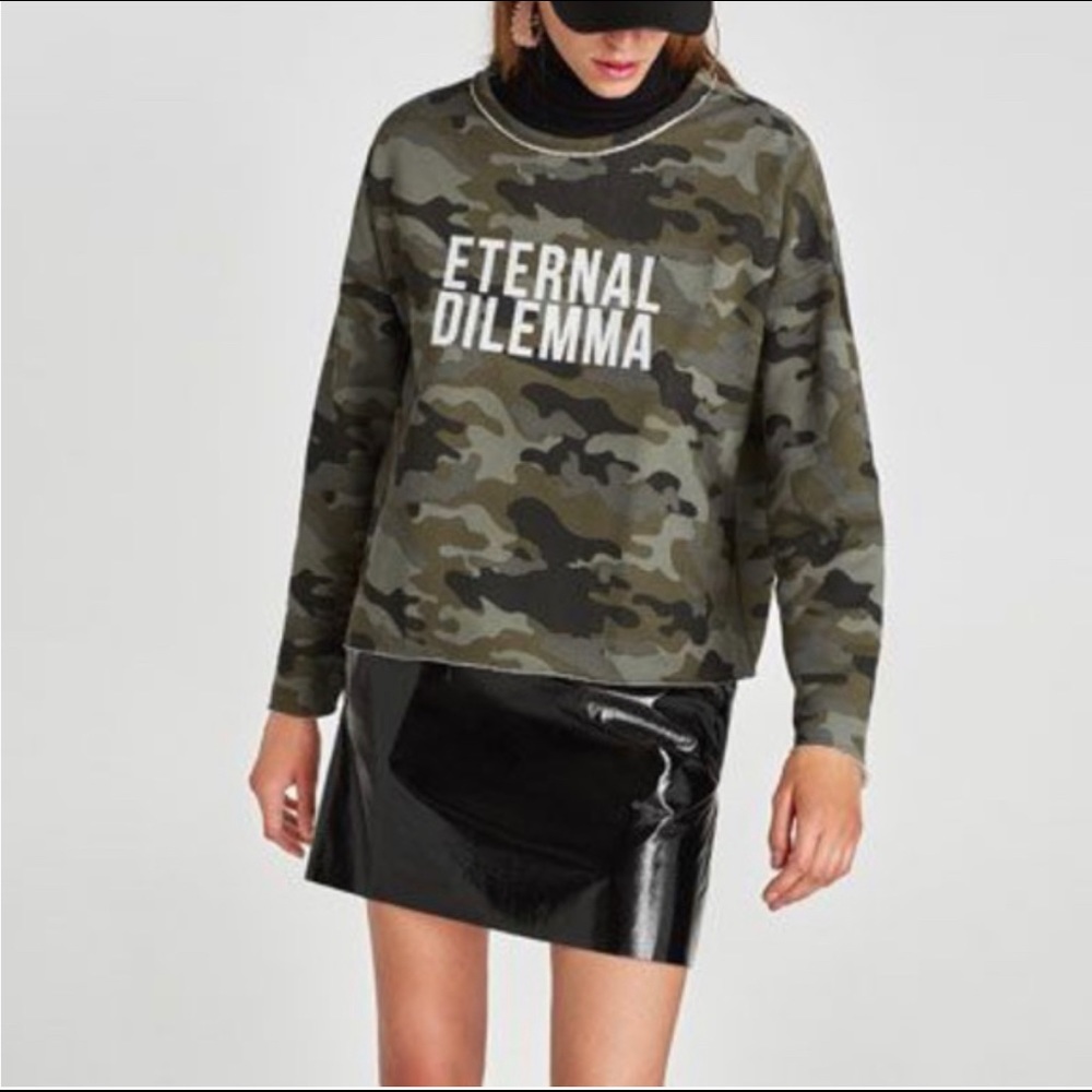 NWOT Zara “Eternal Dilemma” Camouflage Sweatshirt